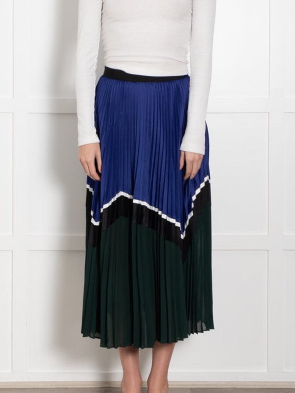 Self-Portrait Pleated Chevron Midi Skirt in Blue and Dark Green Women’s Size 6